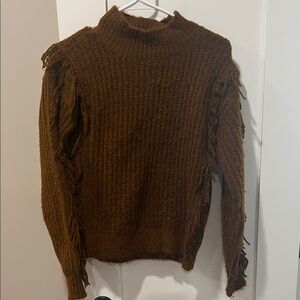 Calvin Klein Cozy Brown Fringed Sweater Size S
